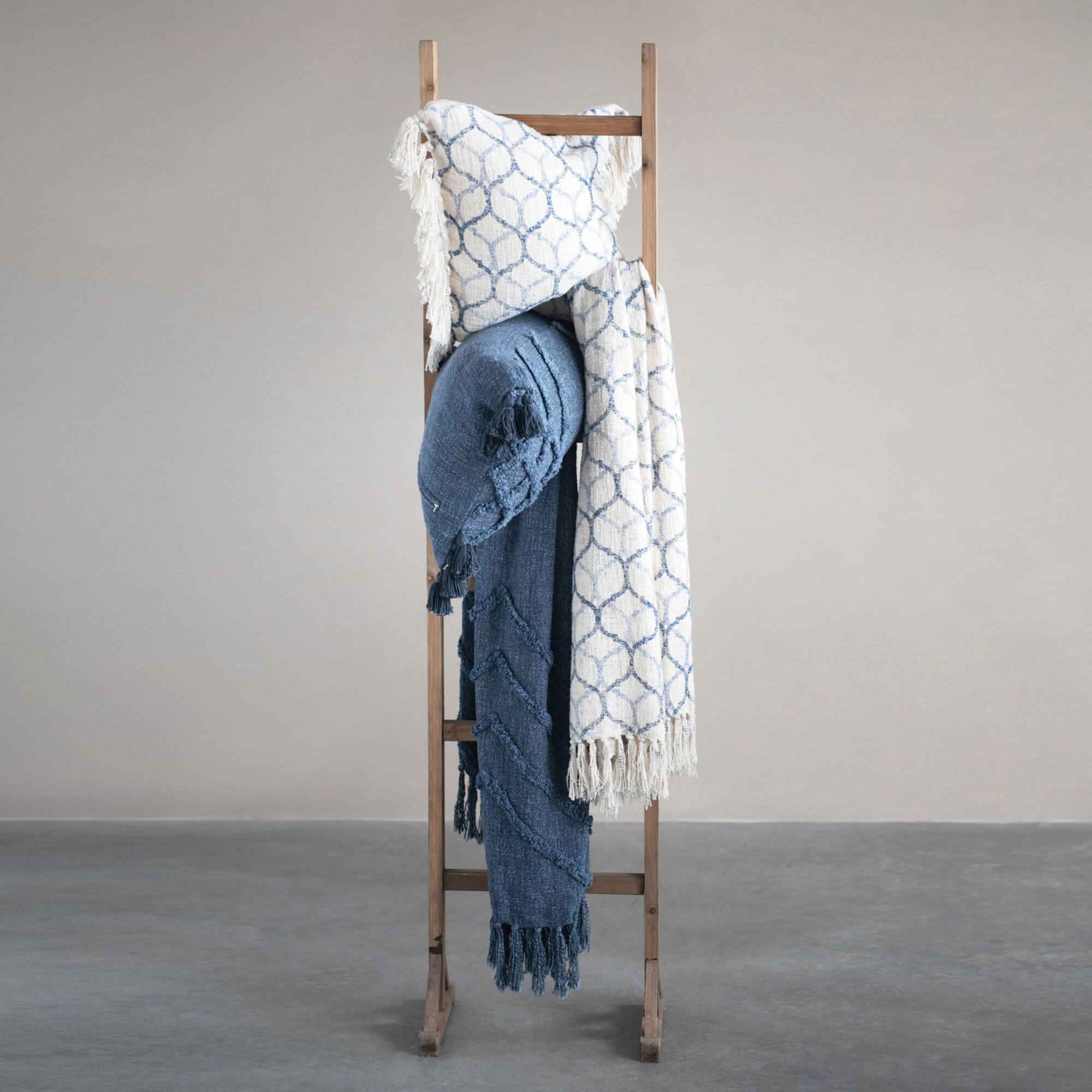 Hello Honey® Blue Tufted Chevron Cotton Blend Throw with Tassels